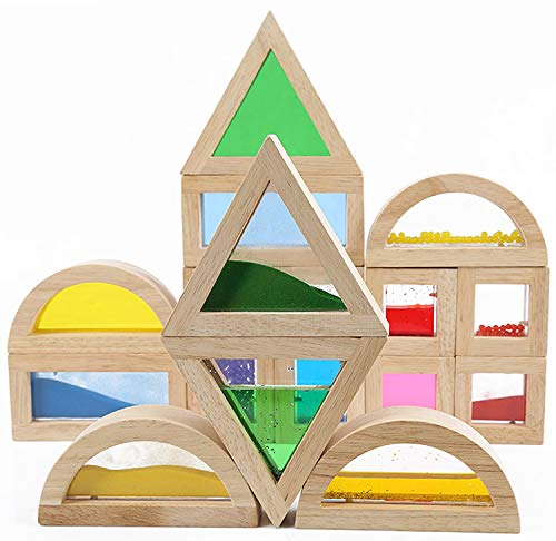 Large Wooden Building Blocks for Toddlers Baby Kids 16 Pcs Rainbow Blocks Geometry Sensory Stacking Construction Toys Set Colorful Preschool Learning Educational Toys for Boys & Girls…