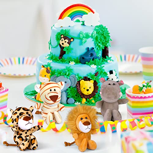 Elcoho 14 Pieces Safari Mini Jungle Animal Plush Toys Small Stuffed Forest Animals Plush Toys 5.9 Inch Keychain Decorations for Animal Themed Parties Goody Bags Filler Favors (Standing)