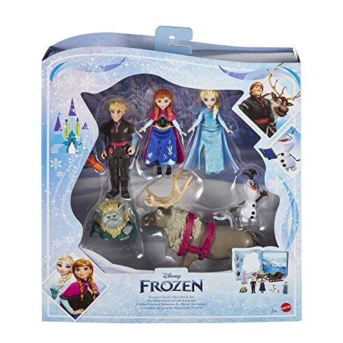 Mattel Disney Frozen Toy Set with 6 Key Characters, Classic Storybook Playset, 4 Small Dolls, 2 Figures & Accessories, Inspired by the Movie