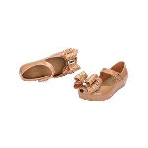 mini melissa Ultragirl X Peep Toe Mary Jane Flats for Little Kids, Beige Glitter Dr, 9