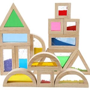 Large Wooden Building Blocks for Toddlers Baby Kids 16 Pcs Rainbow Blocks Geometry Sensory Stacking Construction Toys Set Colorful Preschool Learning Educational Toys for Boys & Girls…