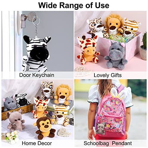 Elcoho 16 Pieces Safari Mini Stuffed Jungle Animal Set Small Stuffed Forest Animal 3.75 Inch Animal Keychain Plush Toys for Animal Themed Parties Kids Birthday(Sitting)