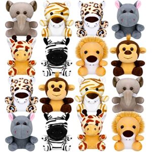 elcoho 16 pieces safari mini stuffed jungle animal set small stuffed forest animal 3.75 inch animal keychain plush toys for animal themed parties kids birthday(sitting)