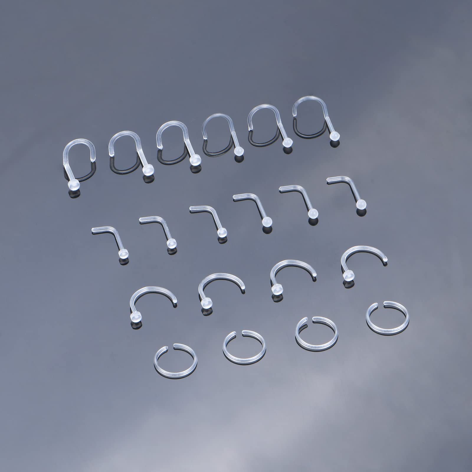 Anicina 18G 20G Clear Nose Rings Studs for Work Clear Nose Piercing Hoop Plastic Nose Rings for Surgery Screw L Shaped Nose Studs Plastic Bioflex Flexible Nostril Piercing Retainer