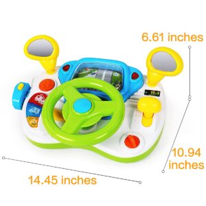 fisca Toddler Steering Wheel Toy Baby Interactive Learning Toy for Toddler 1-3 Year Old, My First Driving Educational Baby Musical Toy with Light and Sound for Preschool Kids