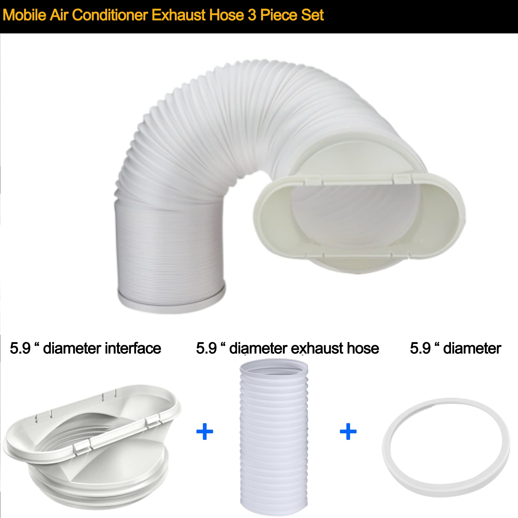 TX.SY Exhaust Hose for Portable Air Conditioner 5.9 Inches, Diameter 5.9 inches in Length, Soft and Wire-Free (White Exhaust Hose+Interface)