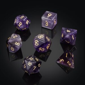 DNDND Amethyst Crystal DND Dice Set 7 PCS Gemstone D&D Dice with Grogeous Gift Case for Dungeons and Dragon Tabletop Game (Amethyst)