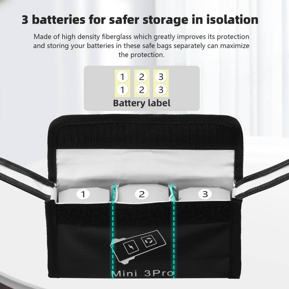 HeiyRC Battery Safe Bag for DJI Mini 4 Pro/Mini 3 Pro/Mini 3 Drone Batteries Protection Storage Case Fireproof Explosion-proof Bag Battery Pouch Accessory