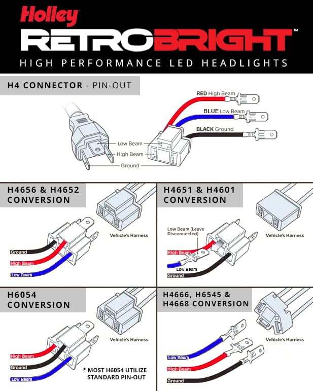 Holley RetroBright Adapter - H4 Non-Standard Plug - Pin-Out Swap