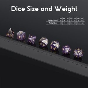 DNDND Amethyst Crystal DND Dice Set 7 PCS Gemstone D&D Dice with Grogeous Gift Case for Dungeons and Dragon Tabletop Game (Amethyst)