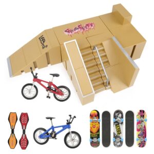 fingerboard skatepark set 14pcs - m.a.k finger skateboard ramp 5pcs with 9pcs mini finger toys including finger skateboards, finger bike, fingerboard skate park, finger skateboard set for kids gift