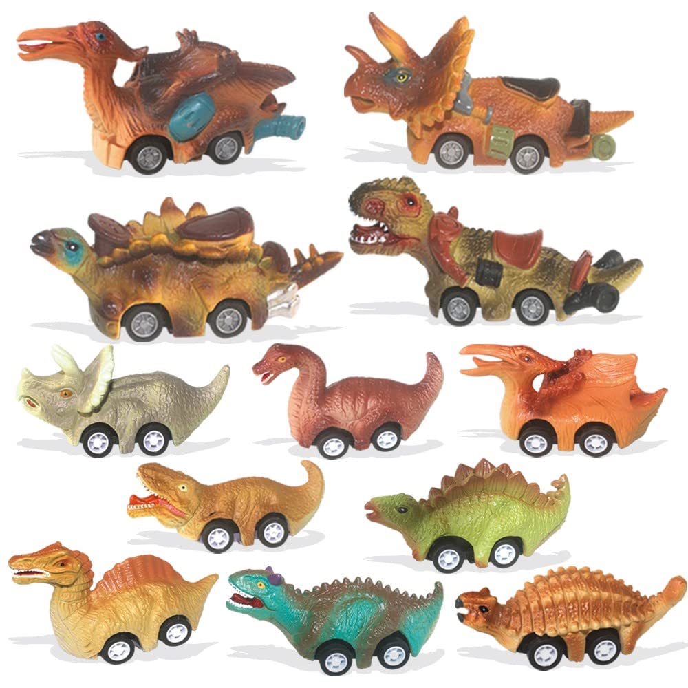 E EAKSON Dinosaur Toy Pull Back Cars, 12 Pack Dino Toys for 3 Year Old Boys and Toddlers, Boy Toys Age 3,4,5 and Up, Pull Back Toy Cars, Dinosaur Games with T-Rex