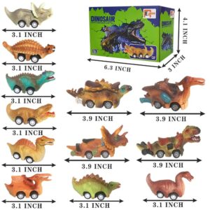 E EAKSON Dinosaur Toy Pull Back Cars, 12 Pack Dino Toys for 3 Year Old Boys and Toddlers, Boy Toys Age 3,4,5 and Up, Pull Back Toy Cars, Dinosaur Games with T-Rex