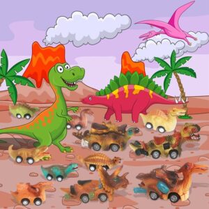 E EAKSON Dinosaur Toy Pull Back Cars, 12 Pack Dino Toys for 3 Year Old Boys and Toddlers, Boy Toys Age 3,4,5 and Up, Pull Back Toy Cars, Dinosaur Games with T-Rex