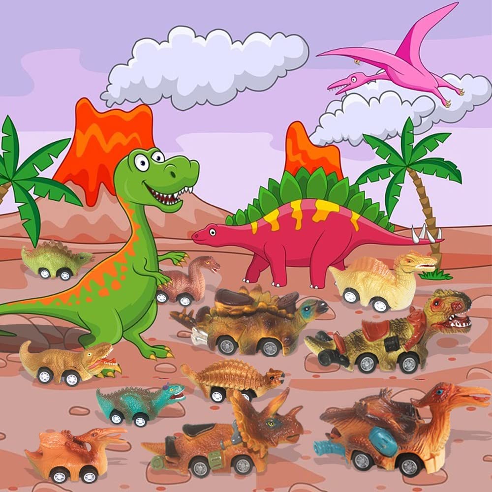 E EAKSON Dinosaur Toy Pull Back Cars, 12 Pack Dino Toys for 3 Year Old Boys and Toddlers, Boy Toys Age 3,4,5 and Up, Pull Back Toy Cars, Dinosaur Games with T-Rex