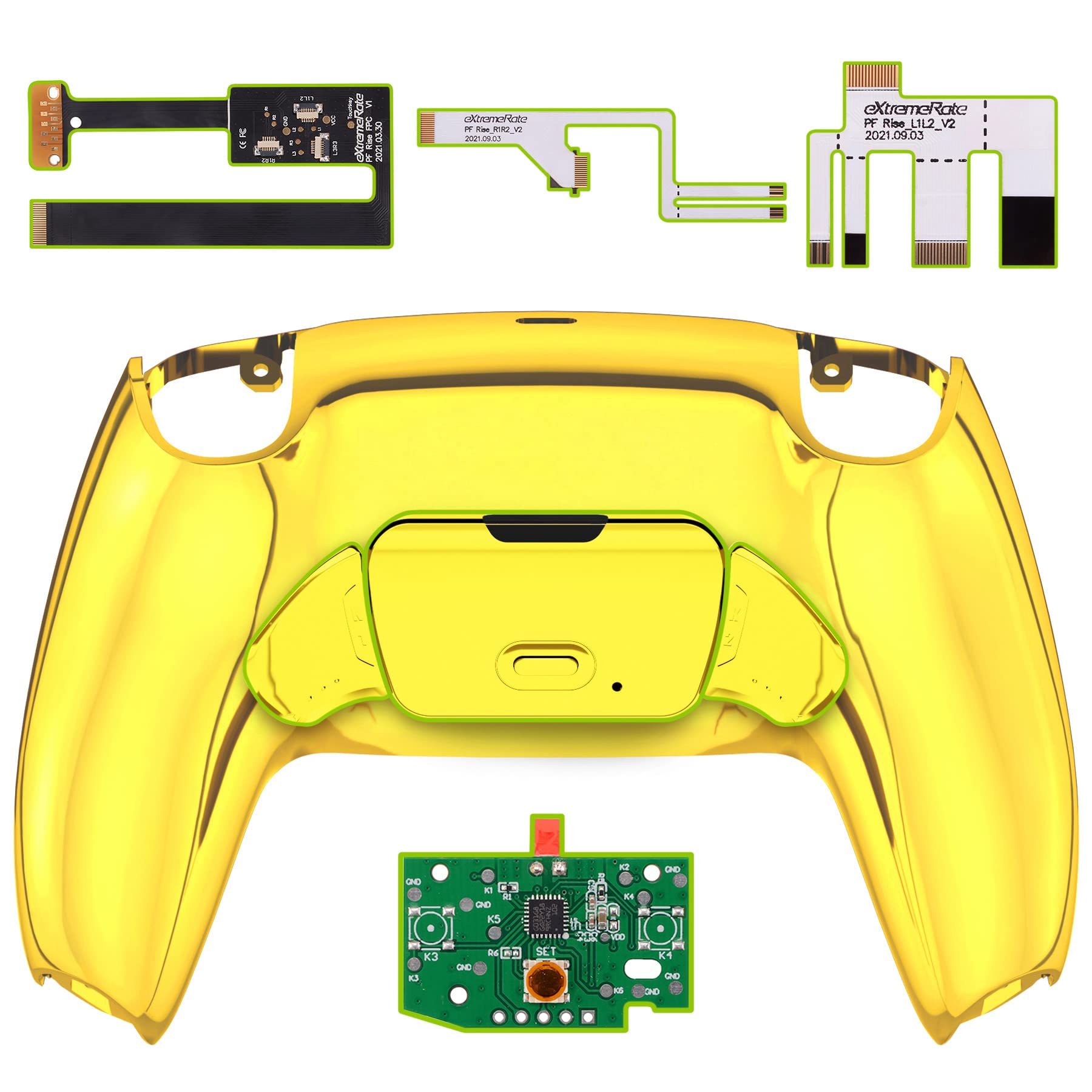 eXtremeRate Chrome Gold Faceplate & Programable Rise Remap Kit Compatible with ps5 Controller BDM-010 & BDM-020 - Controller NOT Included