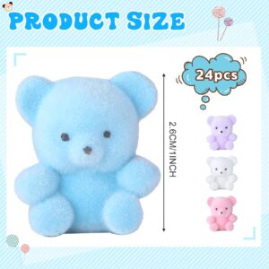 Aoriher 24 Pcs Miniature Flocked Plush Mini Bears Stuffed Bear Decorations for Birthday Baby Shower Cake Wedding Decorations Party Favor Supplies Bag Charm DIY (White, Pink, Purple, Blue)