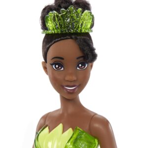 Mattel Disney Princess Toys, Tiana Fashion Doll, Sparkling Look with Brown Hair, Brown Eyes & Tiara Accessory, Inspired by The Princess & The Frog