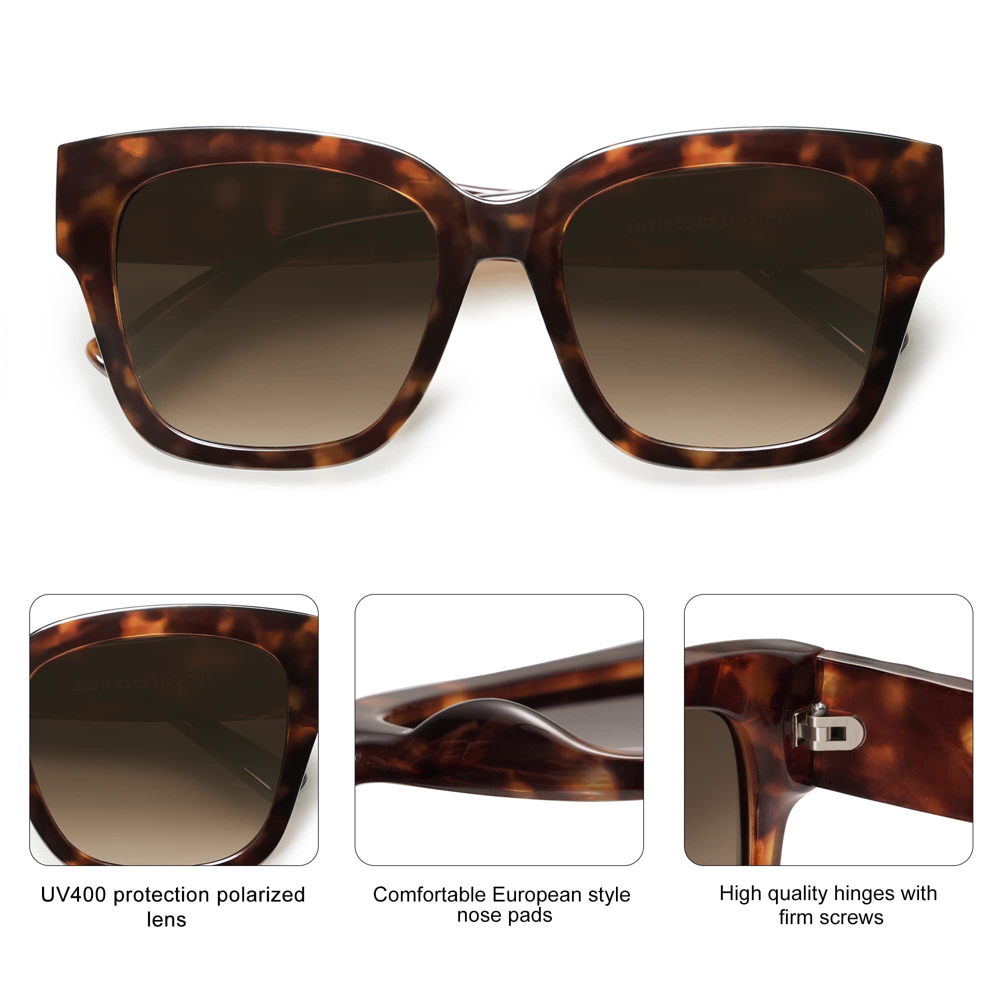 SOJOS Trendy Polarized Square Sunglasses Womens,Retro Oversized Women Thick Sun Glasses SJ2217 Dark Brown Tortoise