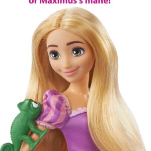 Mattel Disney Princess Toys, Rapunzel Fashion Doll & Maximus Horse Set with Saddle, Brushable Tail, Styling Accessories & Pascal Figure