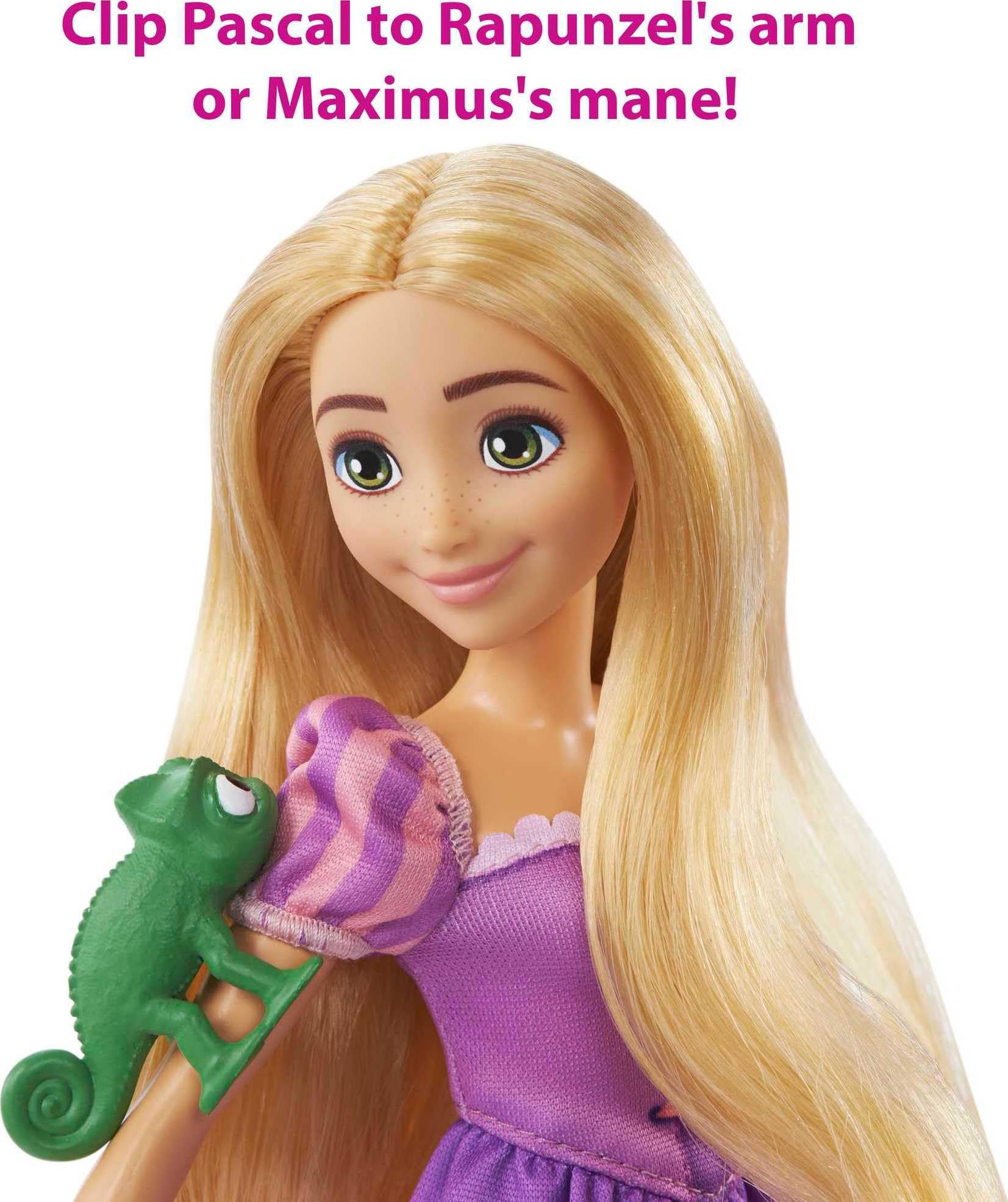 Mattel Disney Princess Toys, Rapunzel Fashion Doll & Maximus Horse Set with Saddle, Brushable Tail, Styling Accessories & Pascal Figure