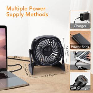 HeroPlus RGB Small USB Desk Fan, 6 Inch Small Fan with 8 Light Modes, Mini USB Fan with 3 Speeds, 60 Inch Cord, 360° Rotation, Quiet Operation, Portable Desk Fan for Rooms, Offices, Car, Travel