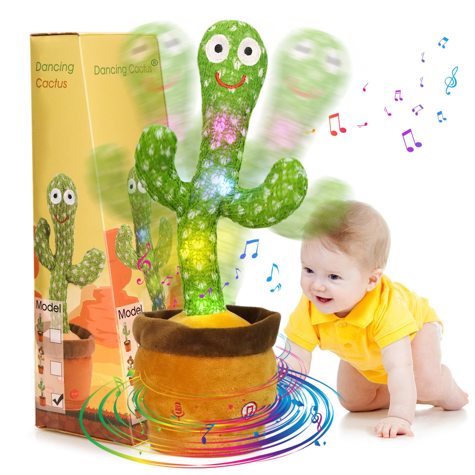 Emoin Dancing Cactus for Baby Boys Girls Tummy Time Toys, Cactus Baby Toys 6 to 12 Months Singing Talking Cactus Toy Repeat What You Say Infant Toy