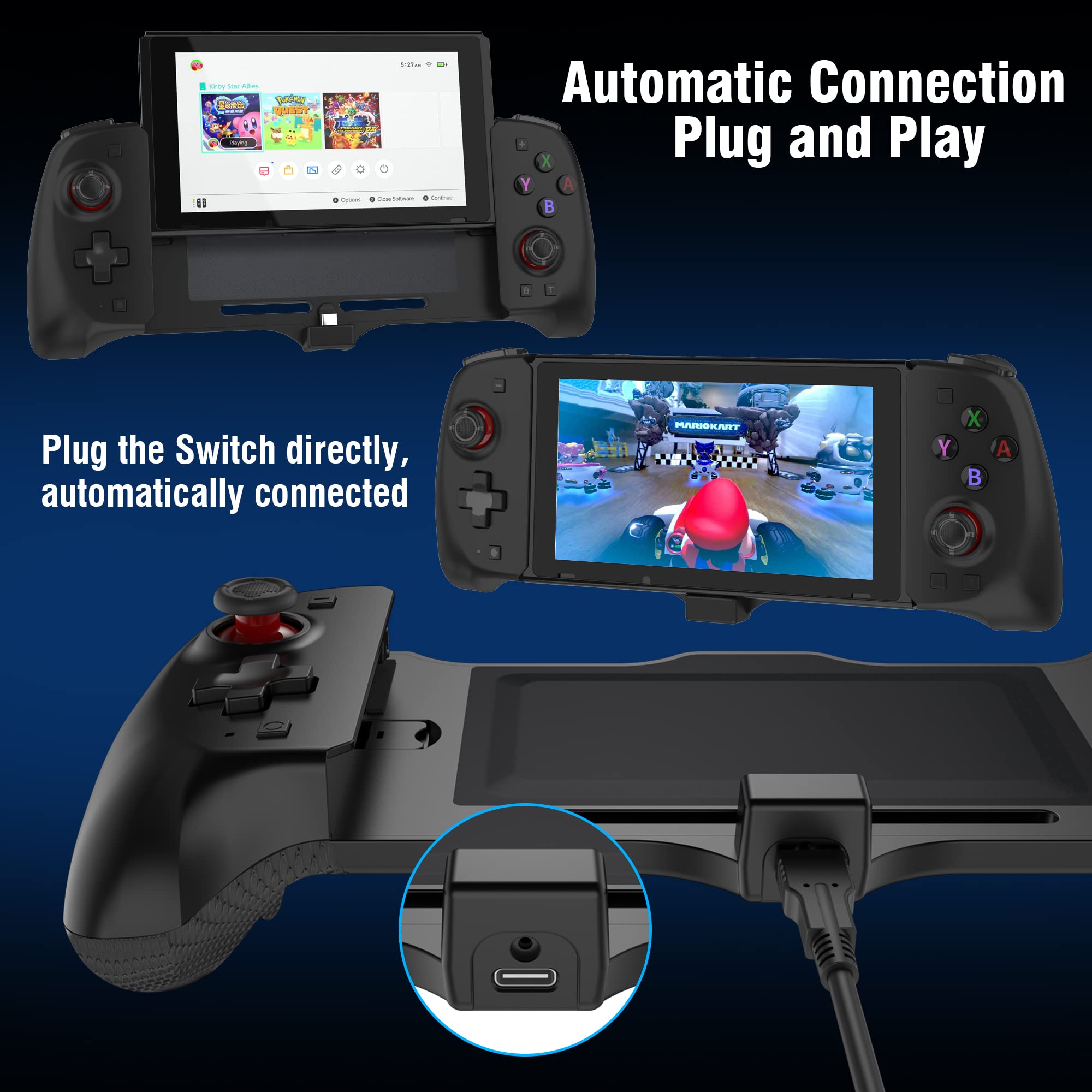 CXY CHYUHSIN Joy-Con Controller for Nintendo Switch - USB-C Plug & Play, 15V PD Fast Charging, Dual Vibration & 6-Axis Gyro, 3 Turbo Speeds, Protect Console, Easy Setup