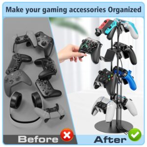 Kytok Controller Stand 4 Tiers with Cable Organizer for Desk, Universal Headphone Stand Compatible with Xbox PS5 PS4 Nintendo Switch, Headset Holder & Desk Mounts for 8 Packs Controller