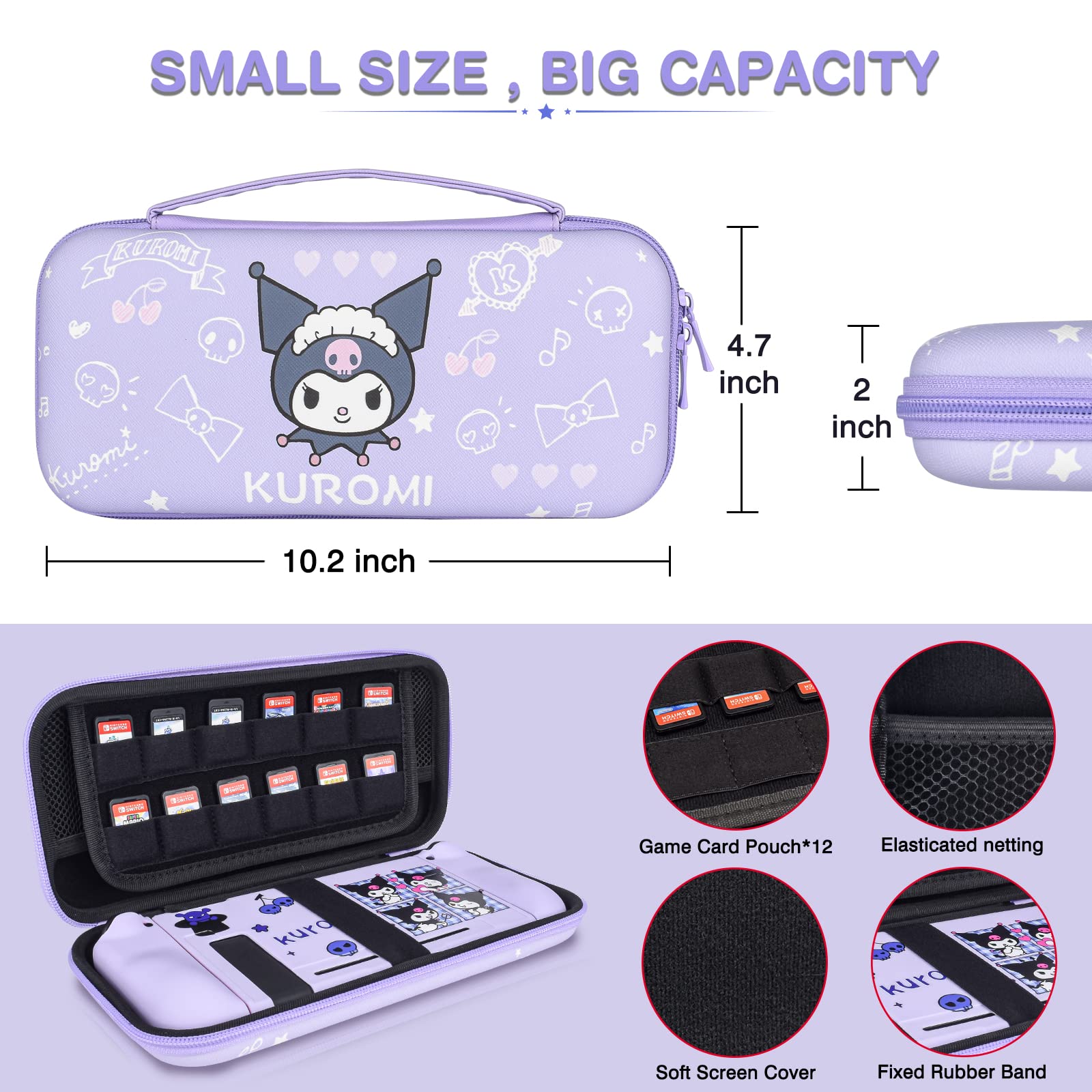 DLseego Little Evil Rabbit Switch Case Set Purple Carrying Case with 12 Slots Cute Silicone Protective Case Soft Cover with 4PCS Lovely Thumb Grips Caps and 1PCS Kawaii Sticker