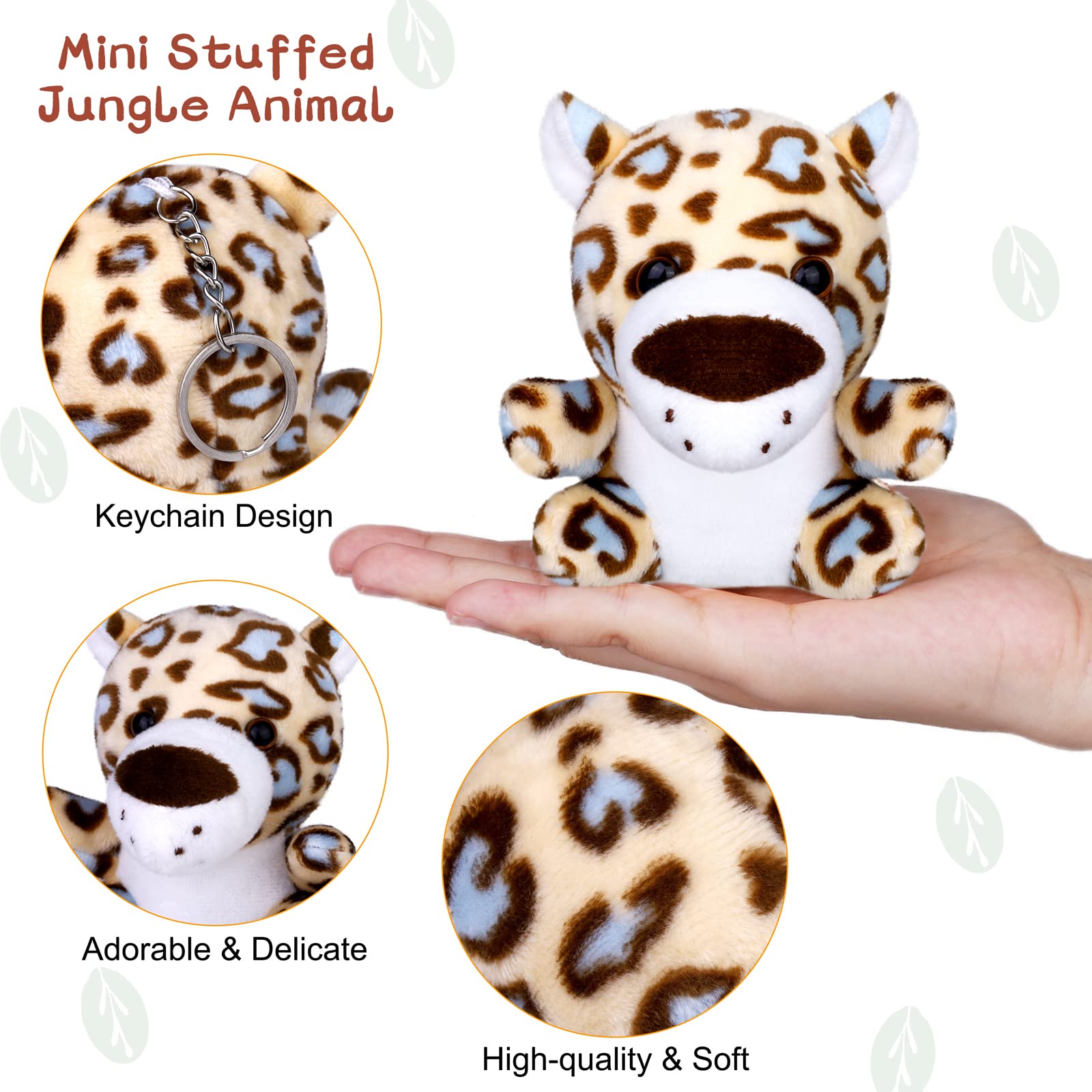 Elcoho 14 Pieces Safari Mini Jungle Animal Plush Toys Small Stuffed Forest Animals Plush Toys 3.75 Inch Keychain Decorations for Animal Themed Parties Goody Bags Filler Favors (Sitting)