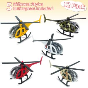 Tcvents Diecast Helicopters, 12 Pack Military Model Plane Helicopter Toy for Boys 3 4 5 6 7 Year Old, Airplane Vehicles Gift for Toddler Kids 3-8 Years Old Birthday Party Favors & Cake Toppers