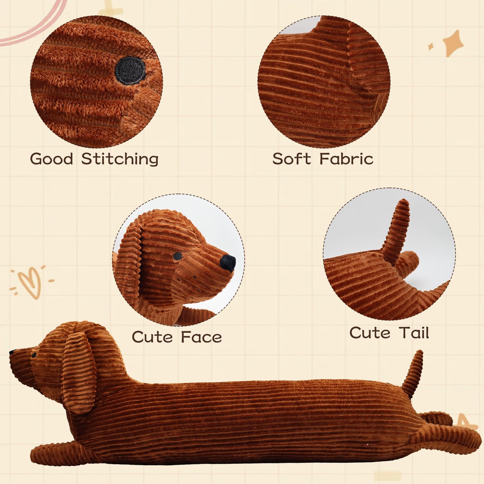 Ponjauk 43“ Dachshund Plush Long Pillow Brown Dog Body Pillow Animal Doll Cartoon Body Sleeping Hugging Long Pillows Stuffed Toy Home Sofa Cushion Decor 43 inch (Dachshund)