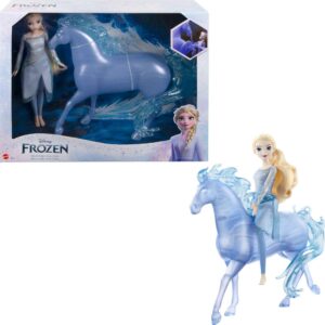 mattel disney frozen toys, elsa fashion doll & horse-shaped water nokk figure, set inspired by mattel disney's frozen 2 movie