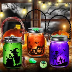 ShyLizard 3Pack Halloween Crafts for Kids, Halloween Mason Jar with Accessories, Halloween DIY Arts and Crafts Kits, Halloween Art Activities for Kids Age 3 4 5 6 7 8 9 10 Years, Halloween DIY Crafts