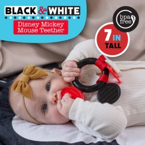 KIDS PREFERRED Disney Baby Mickey Mouse Teether, Black & White High Constrast Toy, Boys and Girls Ages 0+, Stroller On The Go Activity Toy, Multicolor