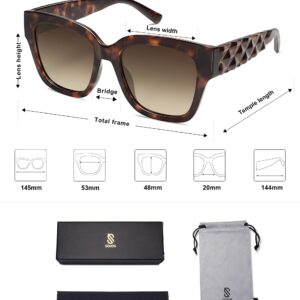 SOJOS Trendy Polarized Square Sunglasses Womens,Retro Oversized Women Thick Sun Glasses SJ2217 Dark Brown Tortoise