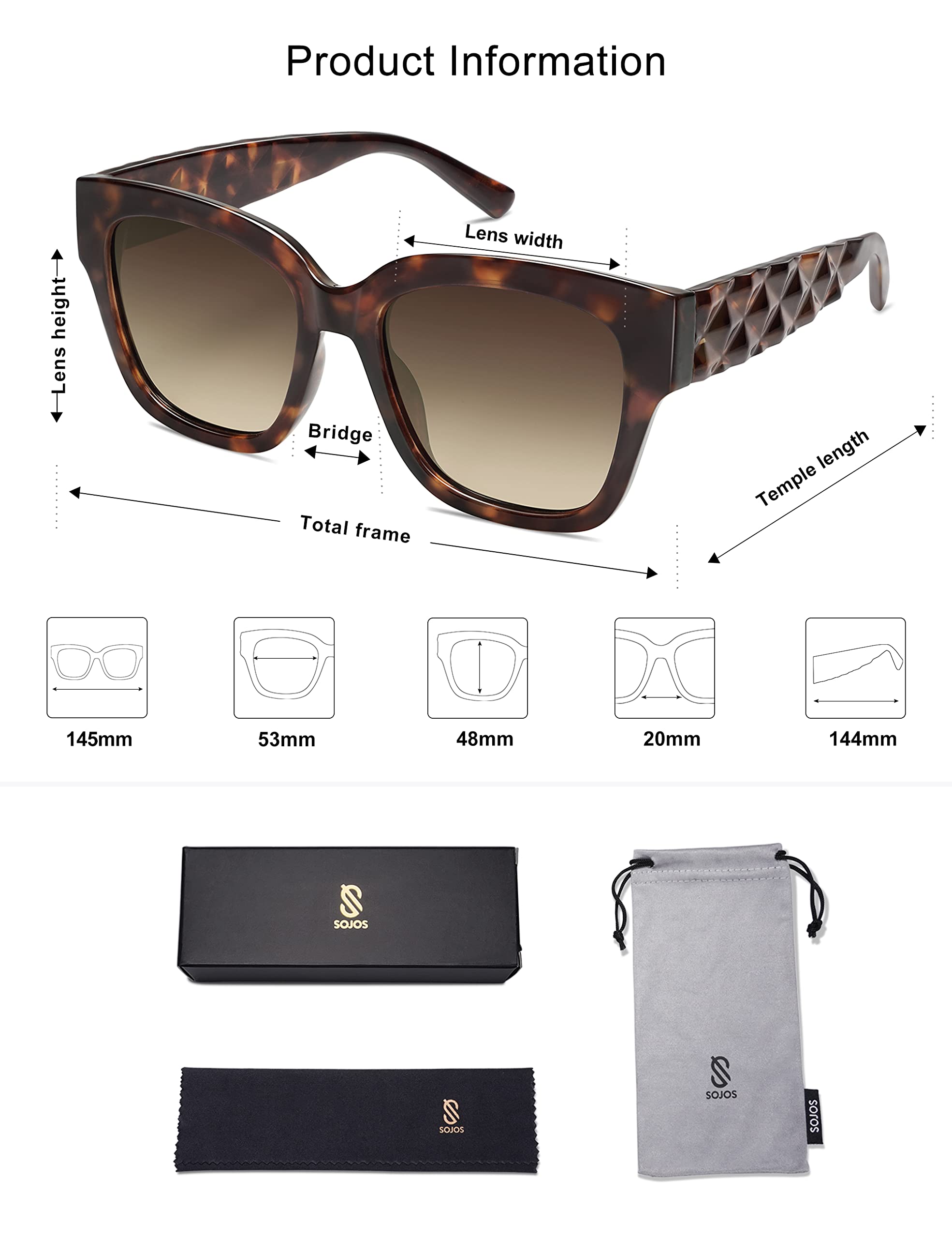 SOJOS Trendy Polarized Square Sunglasses Womens,Retro Oversized Women Thick Sun Glasses SJ2217 Dark Brown Tortoise