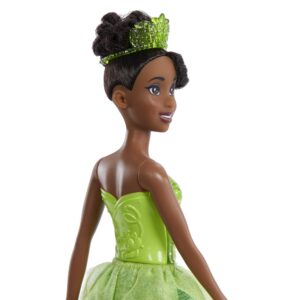 Mattel Disney Princess Toys, Tiana Fashion Doll, Sparkling Look with Brown Hair, Brown Eyes & Tiara Accessory, Inspired by The Princess & The Frog