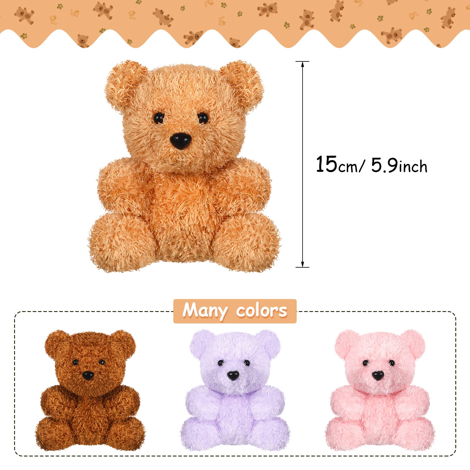 Threan 8 Pieces Mini Plush Bears 6 Inch Small Bear Stuffed Animal Toys Soft Bear Doll Wedding Present Box Stuffers for 2022 Graduation Baby Shower Birthday