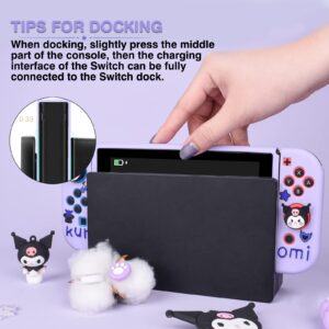 DLseego Little Evil Rabbit Switch Case Set Purple Carrying Case with 12 Slots Cute Silicone Protective Case Soft Cover with 4PCS Lovely Thumb Grips Caps and 1PCS Kawaii Sticker