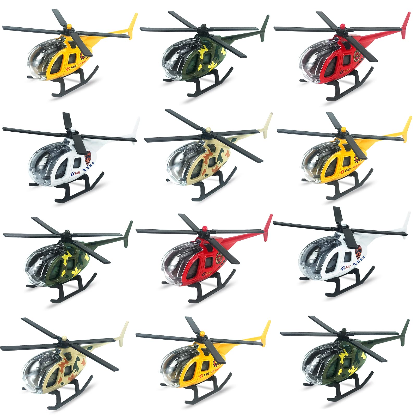 Tcvents Diecast Helicopters, 12 Pack Military Model Plane Helicopter Toy for Boys 3 4 5 6 7 Year Old, Airplane Vehicles Gift for Toddler Kids 3-8 Years Old Birthday Party Favors & Cake Toppers