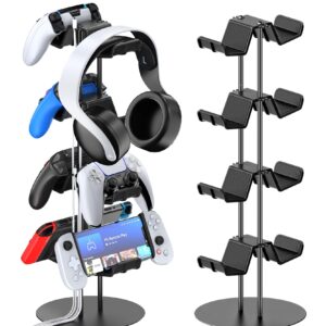 Kytok Controller Stand 4 Tiers with Cable Organizer for Desk, Universal Headphone Stand Compatible with Xbox PS5 PS4 Nintendo Switch, Headset Holder & Desk Mounts for 8 Packs Controller