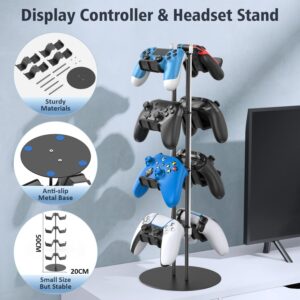 Kytok Controller Stand 4 Tiers with Cable Organizer for Desk, Universal Headphone Stand Compatible with Xbox PS5 PS4 Nintendo Switch, Headset Holder & Desk Mounts for 8 Packs Controller