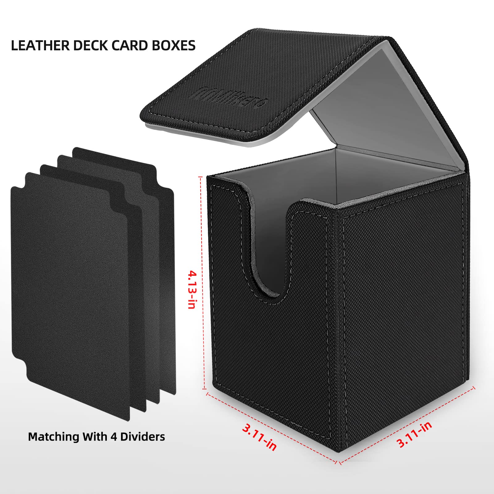 Mlikero 4 Pack Card Deck Box Large Size Fit for 100+Single Sleeved Cards with 4 Dividers,Trading Commander Deck Box Compatible with Mtg Card Deck,Premium Leather Deck Box for Trading Cards