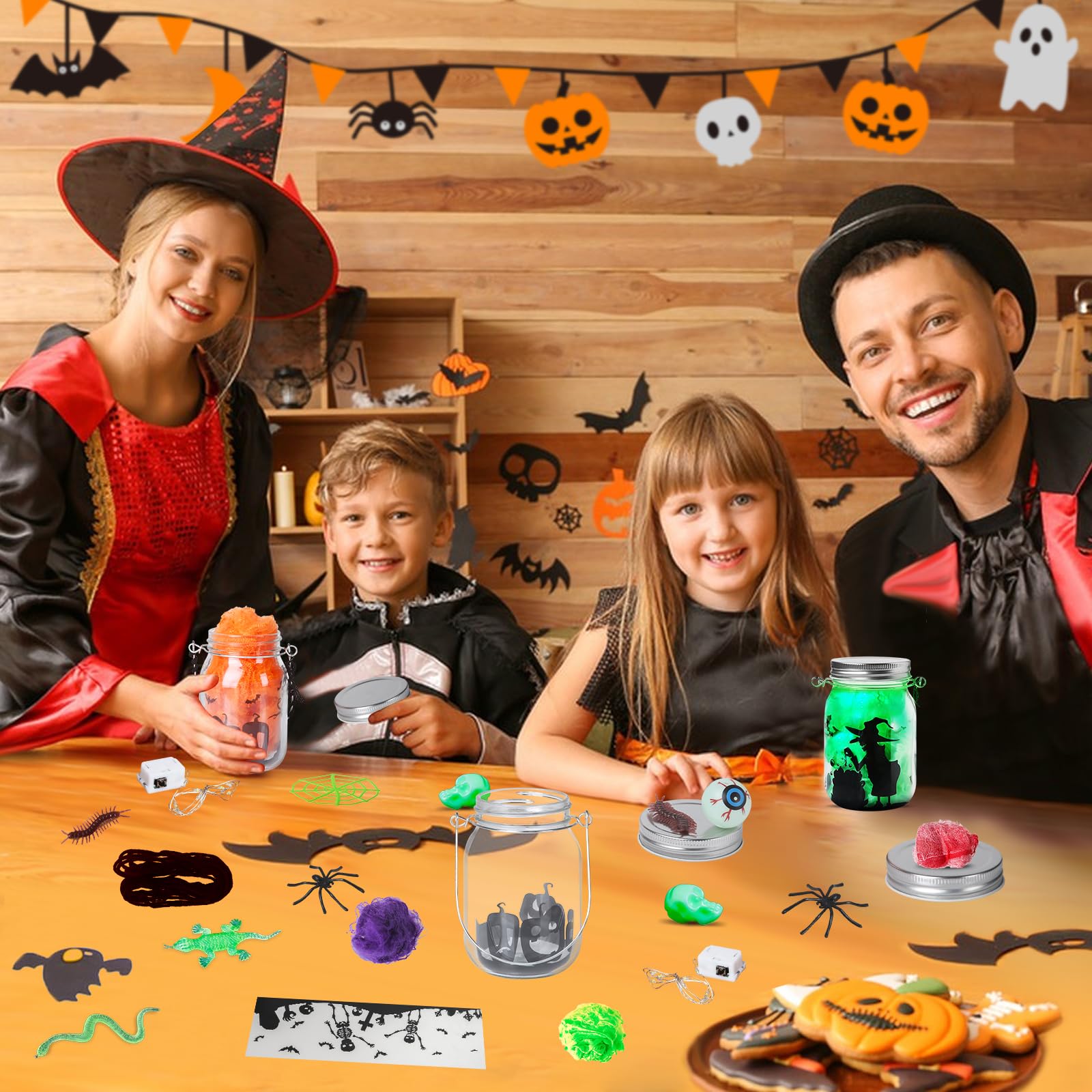 ShyLizard 3Pack Halloween Crafts for Kids, Halloween Mason Jar with Accessories, Halloween DIY Arts and Crafts Kits, Halloween Art Activities for Kids Age 3 4 5 6 7 8 9 10 Years, Halloween DIY Crafts