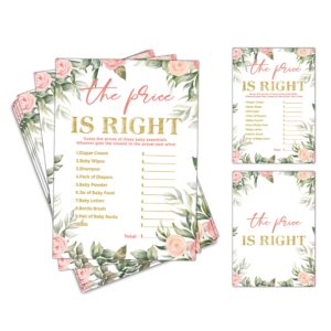 baby shower games for boys or girls - the price is right baby shower game - floral greenery gender reveal party/baby bump party supplies activities - pack of 30 game cards(a06)