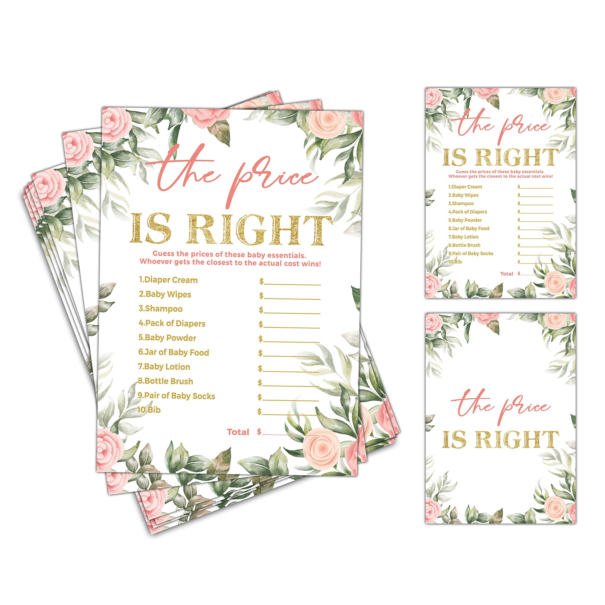 Baby Shower Games for Boys or Girls - The Price is Right Baby Shower Game - Floral Greenery Gender Reveal Party/Baby Bump Party Supplies Activities - Pack of 30 Game Cards(A06)