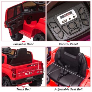 Kids Ride on Car with Remote Control, 12V Powered Wheels Licensed Chevrolet Silverado GMC Ride On Toddler Electric Vehicles for 3-8 Years, MP3,FM, Spring Suspension, LED Light,Red