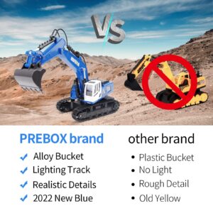 Remote Control Excavator Toys for Boys - PREBOX Rc Excavators Metal Shovel for Kids Age 4-7 8 9 10 Year Old, Birthday Gifts Ideas, 1/18 Scale 2.4Ghz